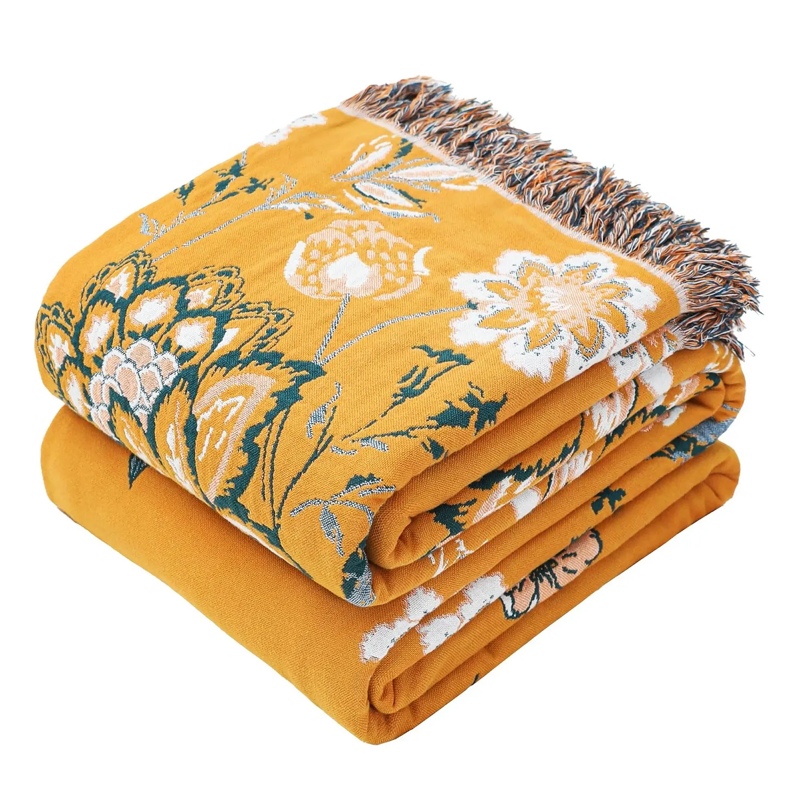 Покривало VANJOROY Богемний стиль Великий 100% органічна бавовна М'який Двосторонній 200x230см Жовтий, фото №1