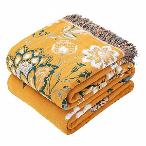 Покривало VANJOROY Богемний стиль Великий 100% органічна бавовна М'який Двосторонній 200x230см Жовтий - Фото 1