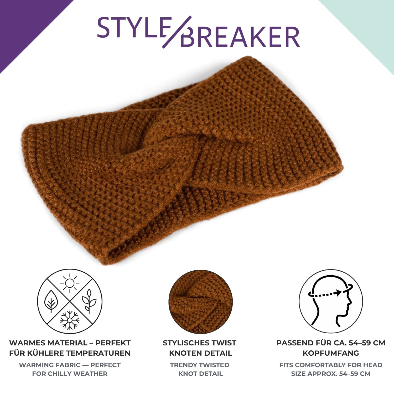 Пов'язка на голову В'язана styleBREAKER 04026054 з вузлами, часниковий візерунок, тепла зимова, фото №3