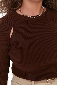 Женский свитшот TRENDYOL, однотонный, с круглым вырезом, большого размера, стандартного кроя synthetic.ua - Фото 1