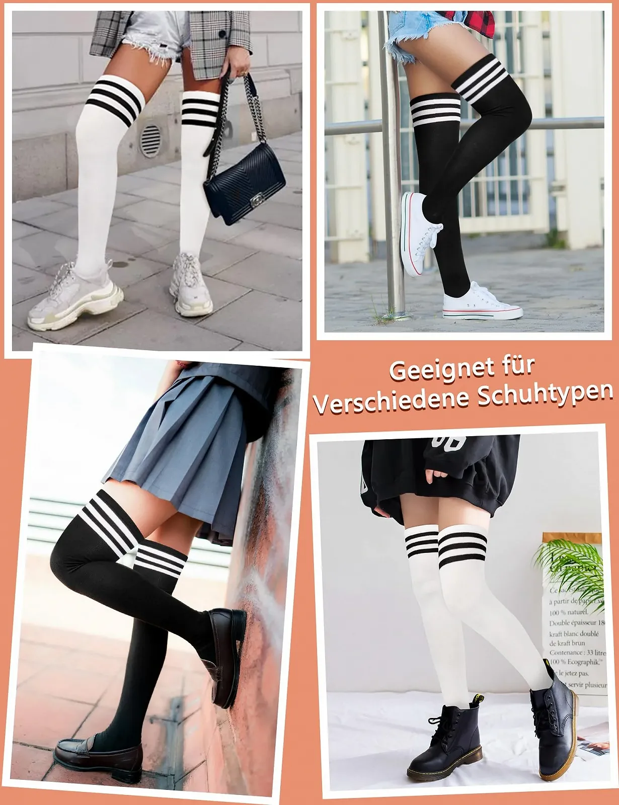 2 пары женских гольфов выше колена Классические и стильные гольфы чулки Мягкие высокие гольфы выше колена Длинные полосатые носки для женщин для повседневной жизни, спорта, косплея, фото №5