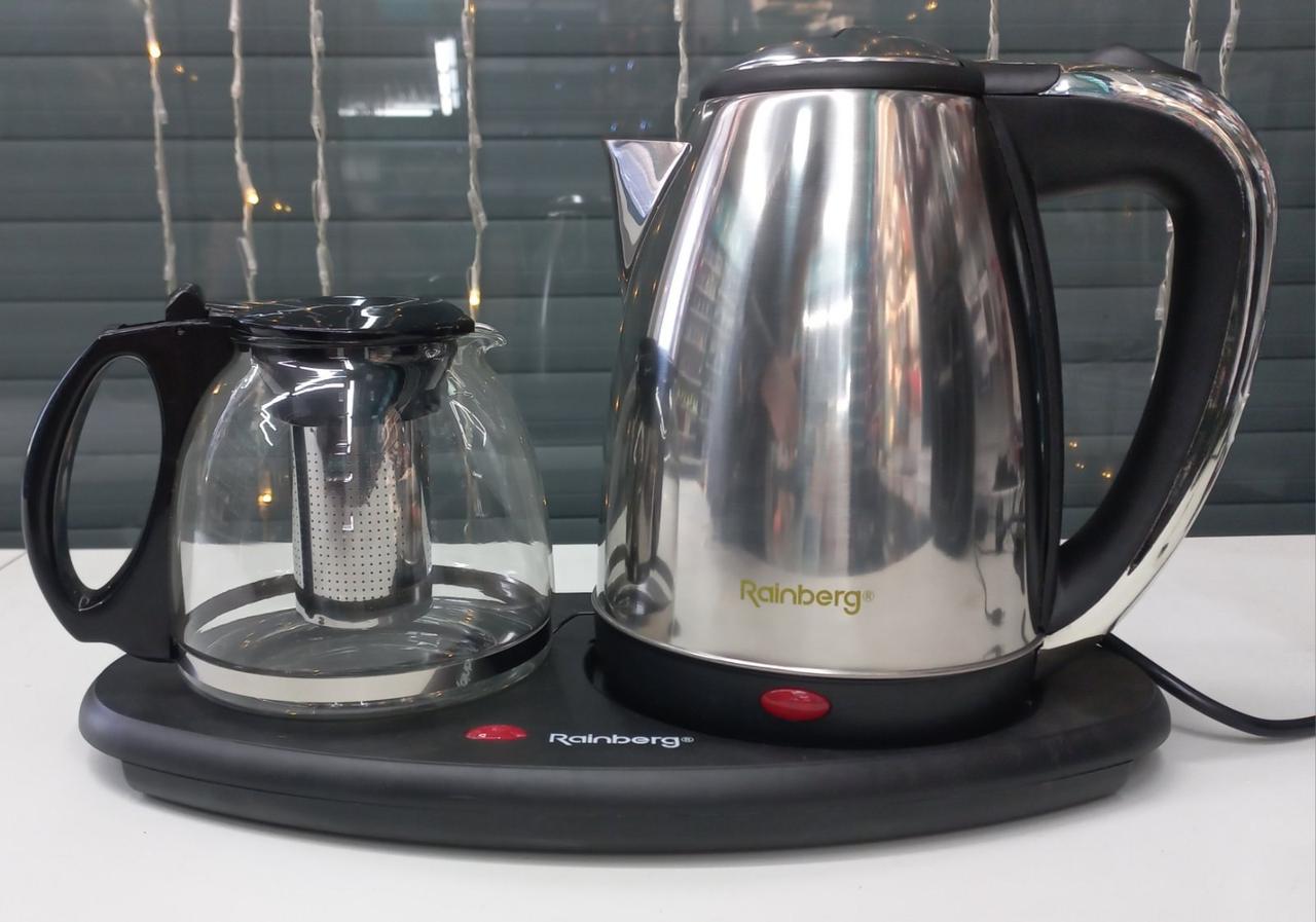 Комплект электрочайник с заварником на подставке из нержавеющей стали Rainberg RB-2504, фото №1 Комплект электрочайник с заварником на подставке из нержавеющей стали Rainberg RB-2504, фото №1