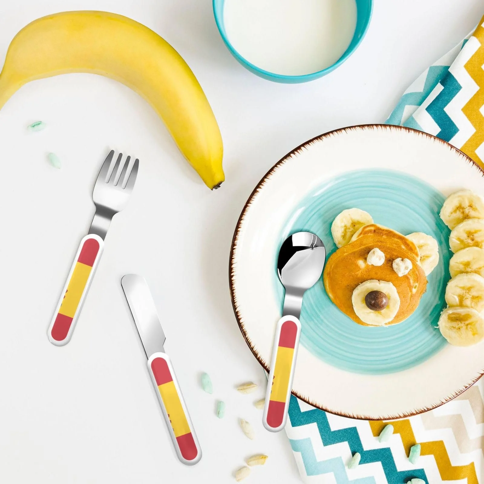 Дитячий набір столових приборів з трьох предметів з принтом іспанського прапора Багаторазовий, фото №6 Дитячий набір столових приборів з трьох предметів з принтом іспанського прапора Багаторазовий, фото №6