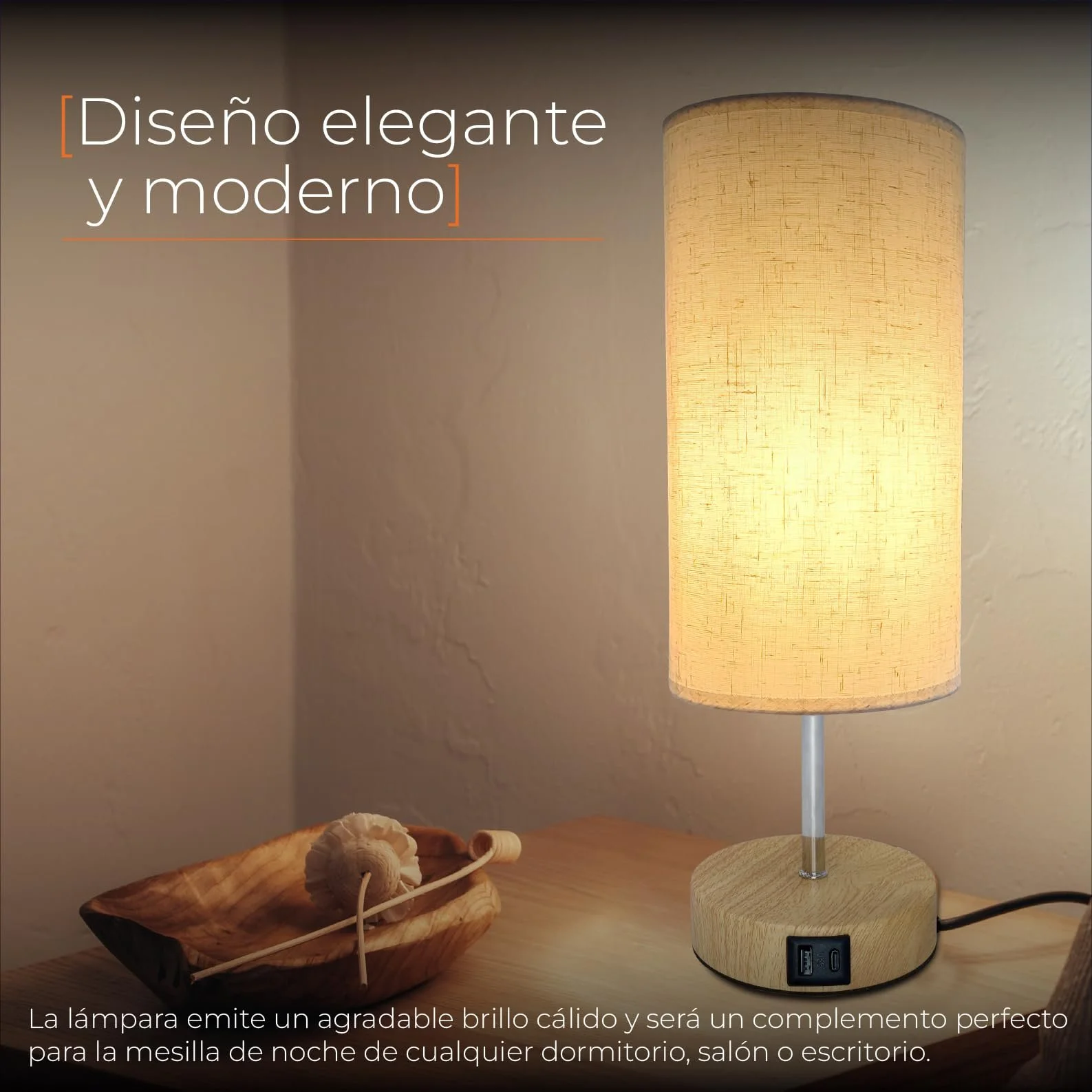 Настільна лампа LED ATOMANT Touch Dimmable USB A+C 3 рівні яскравості Бежевий, фото №4