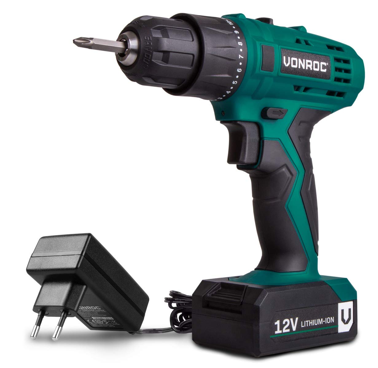 Шурупокрут VONROC Cordless 12 V Акумулятор Зарядний пристрій Біти Гвинти Сумка, фото №6