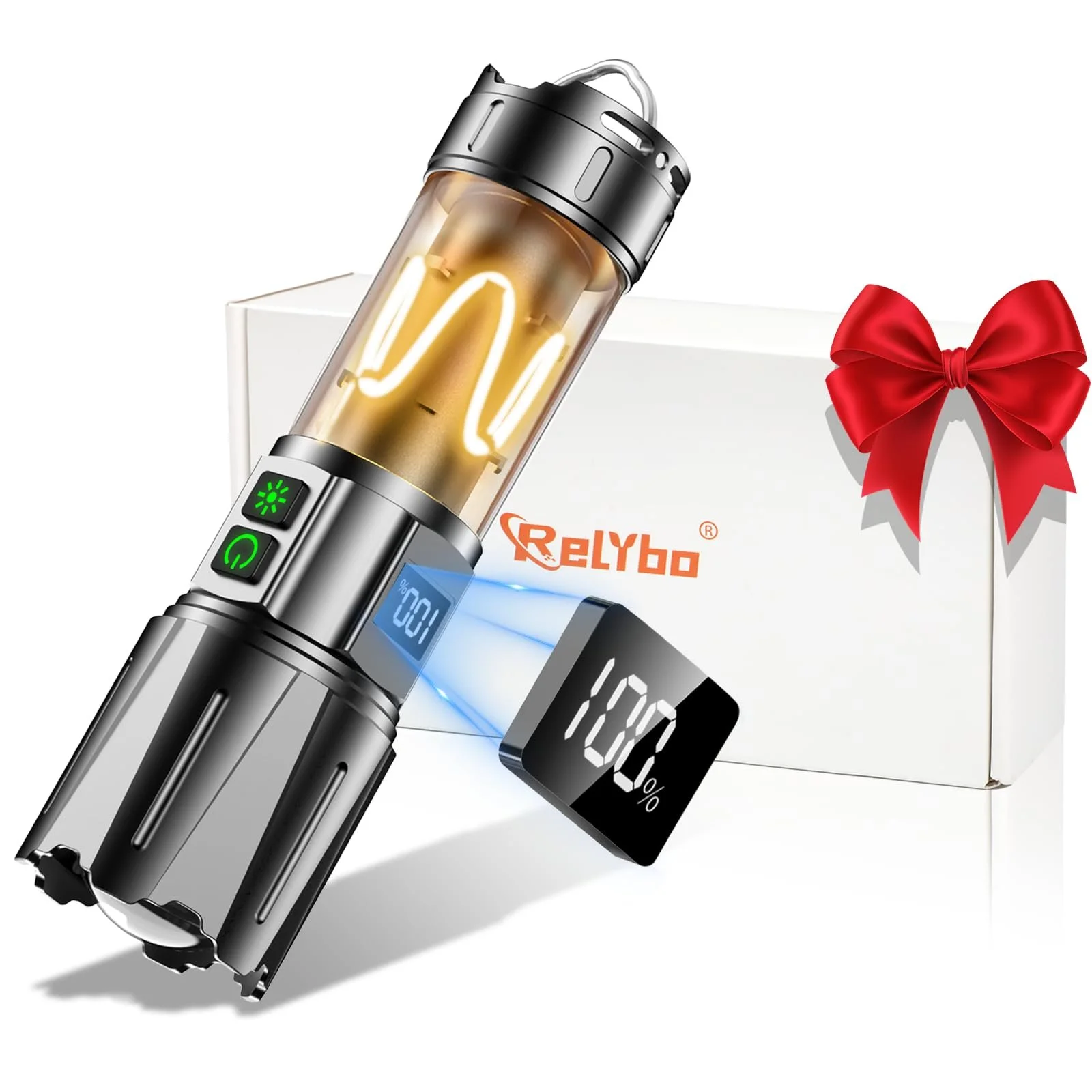 Світлодіодний ліхтар акумуляторний Relybo SHC228 500 000 люмен тактичний з 2 перемикачами 10 режимами LCD екраном стробоскоп для надзвичайних ситуацій кемпінгу, фото №1