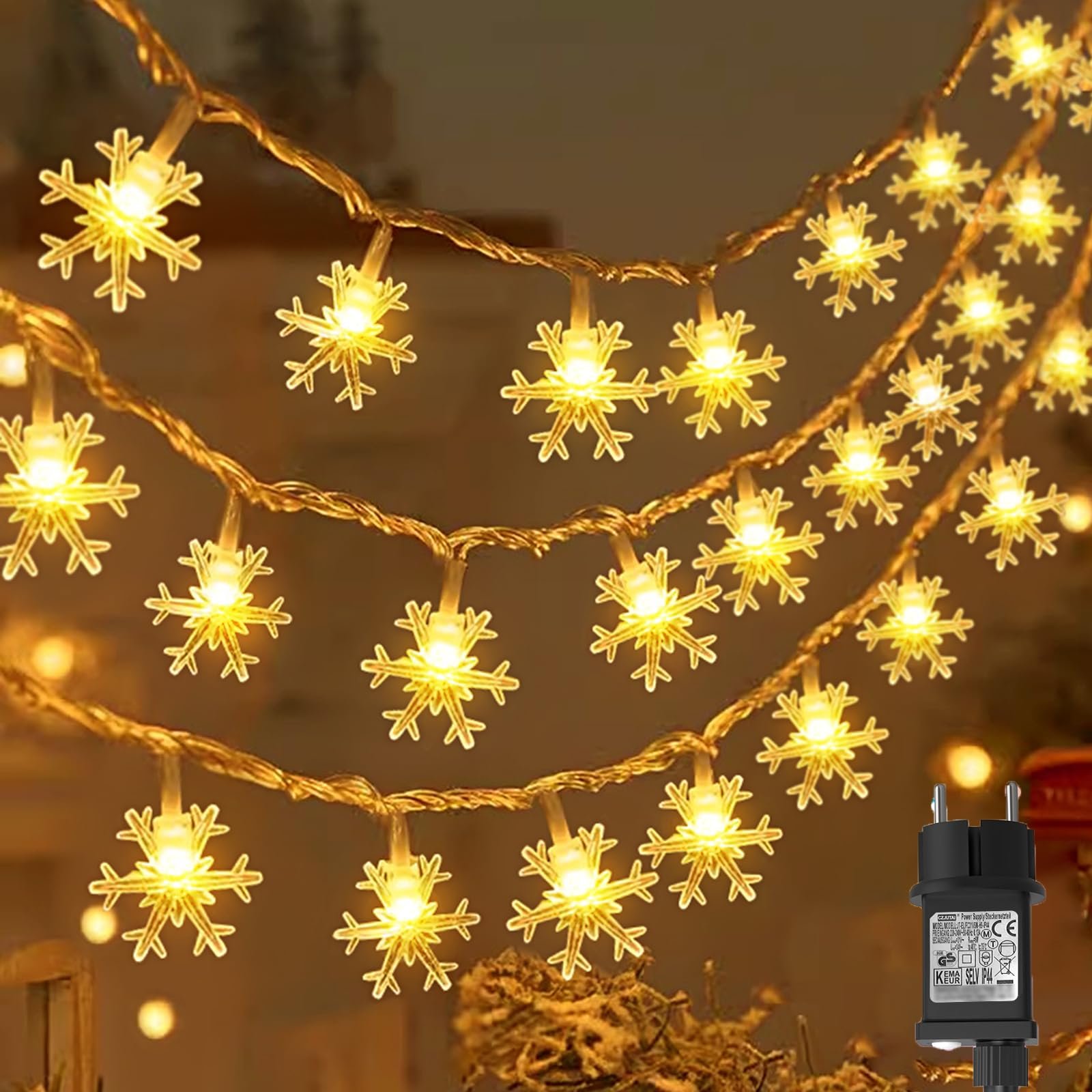 Гирлянда Cshare Snowflake 15 м 100 LED с вилкой Теплый белый, фото №1