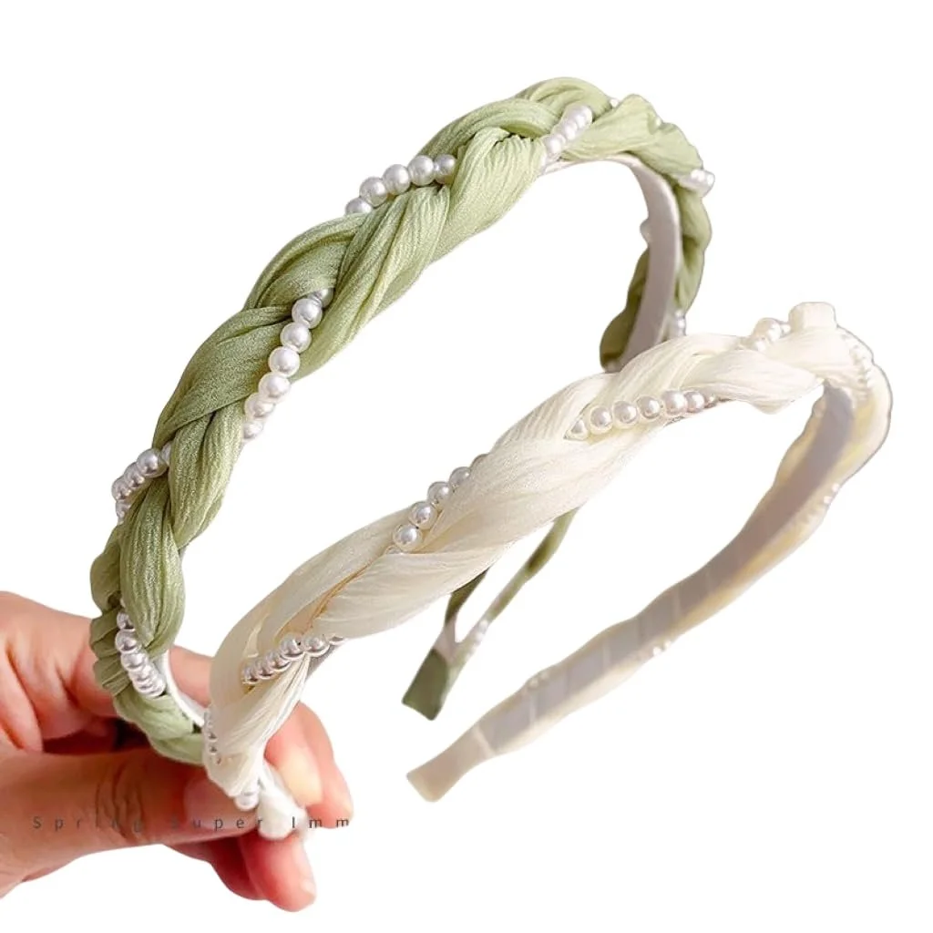 Обруч WANYI Плетені намистини 2 шт Зелений + Білий, фото №1 Обруч WANYI Плетені намистини 2 шт Зелений + Білий, фото №1