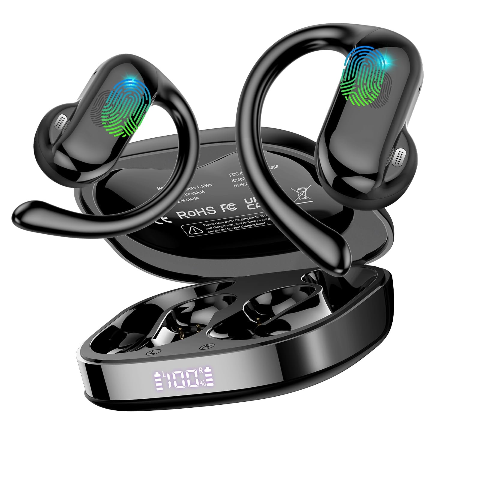 Наушники с открытым ухом DUSONLAP Bluetooth, IPX7 водонепроницаемые спортивные наушники для бега, черный, фото №1