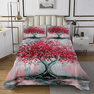Покрывало Loussiesd Красное Дерево 170 x 210 см Натуральный Пейзаж Детский Плед для Мальчиков Девочек Дерево Жизни Одеяло Абстрактное Искусство с 1 Наволочкой - Фото 1
