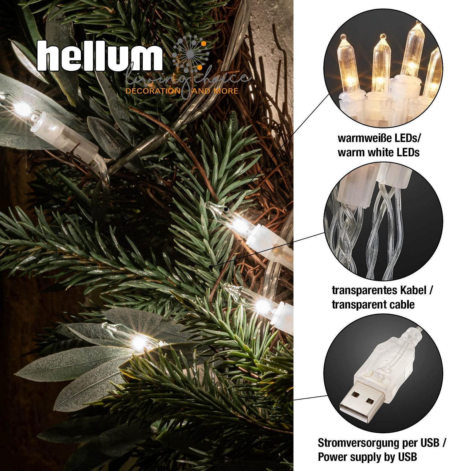 Внутренняя гирлянда Hellum 10 LED с переключателем и USB-соединением, 1,08 м, прозрачный кабель, теплый белый цвет (до 59 люмен), комплект из 2 штук, фото №5