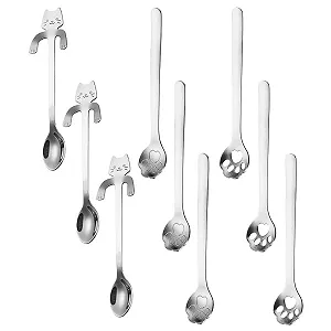 Набор из 9 кошачьих ложек с когтями, ложка для размешивания из нержавеющей стали, милая десертная ложка с кошачьим когтем, подарочная ложка для женщин, кухонный гаджет для украшения кошек, подарки для любителей кошек - Фото 1