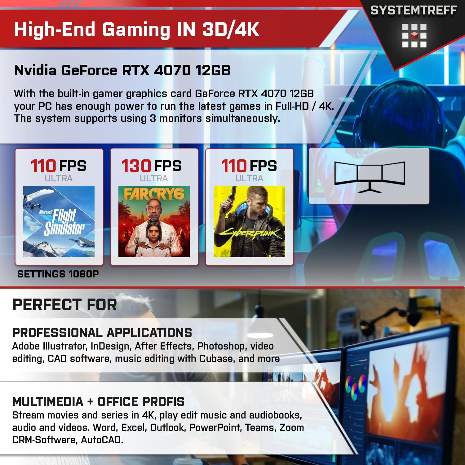 Комп'ютер SYSTEMTREFF High-End Gaming PC AMD Ryzen 7 7700X RTX 4070 1TB 32GB Білий, фото №5