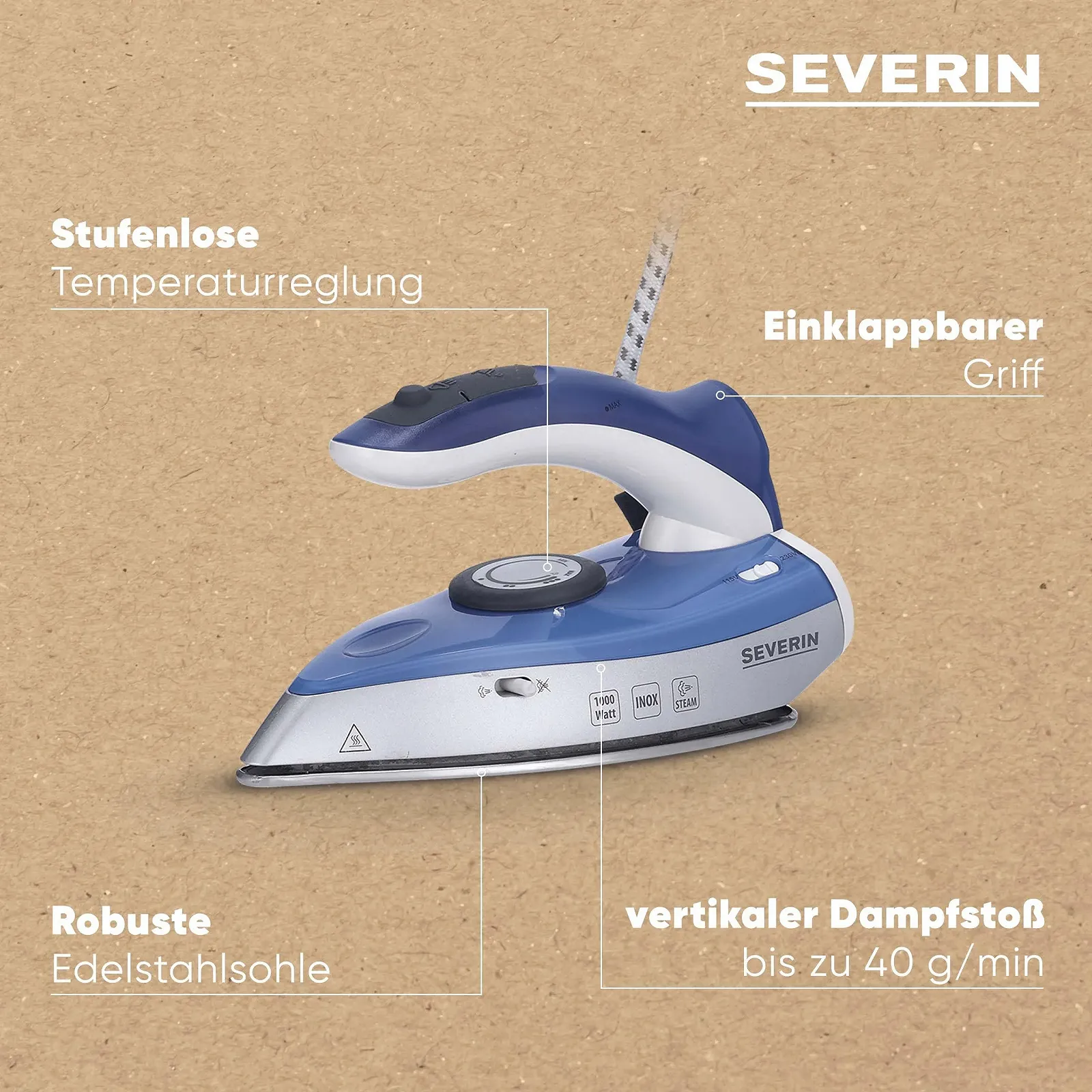 Дорожный паровой утюг SEVERIN BA 3234 Серебристый, фото №4