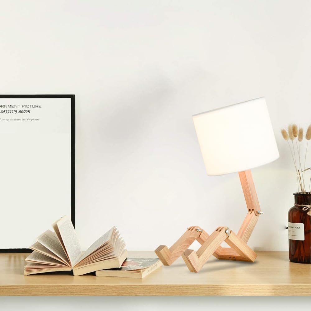 Настільна лампа дерев'яна E27 ретро дизайн Robot Joint білий плафон, фото №3