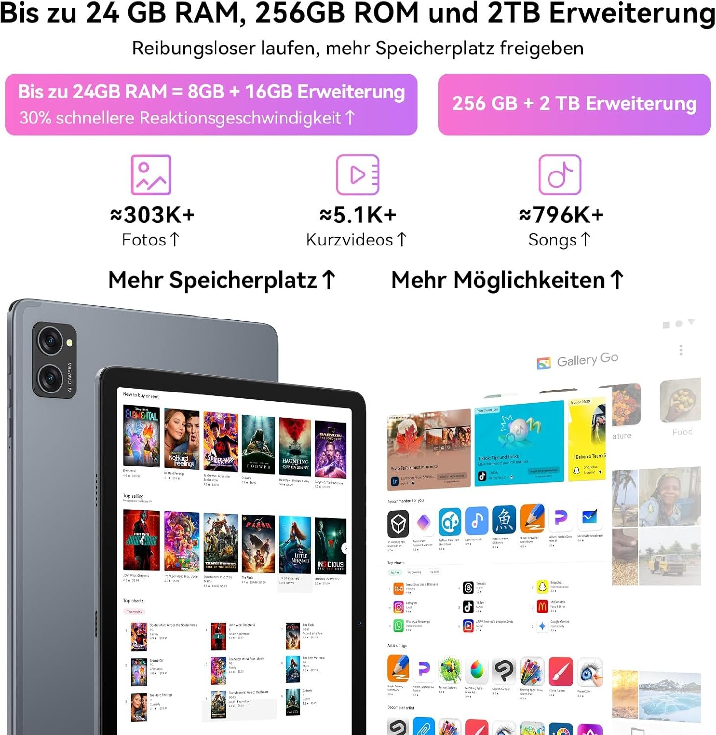 Планшет 10" TABWEE T20 (8+16)/256Gb 8 ядер Android 15 5000 mAh Сірий, фото №2