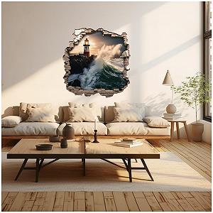 Наклейка на стіну Samunshi Wall Hole with Lighthouse in Storm 70 x 70 см Різнокольорова synthetic.ua - Фото 1