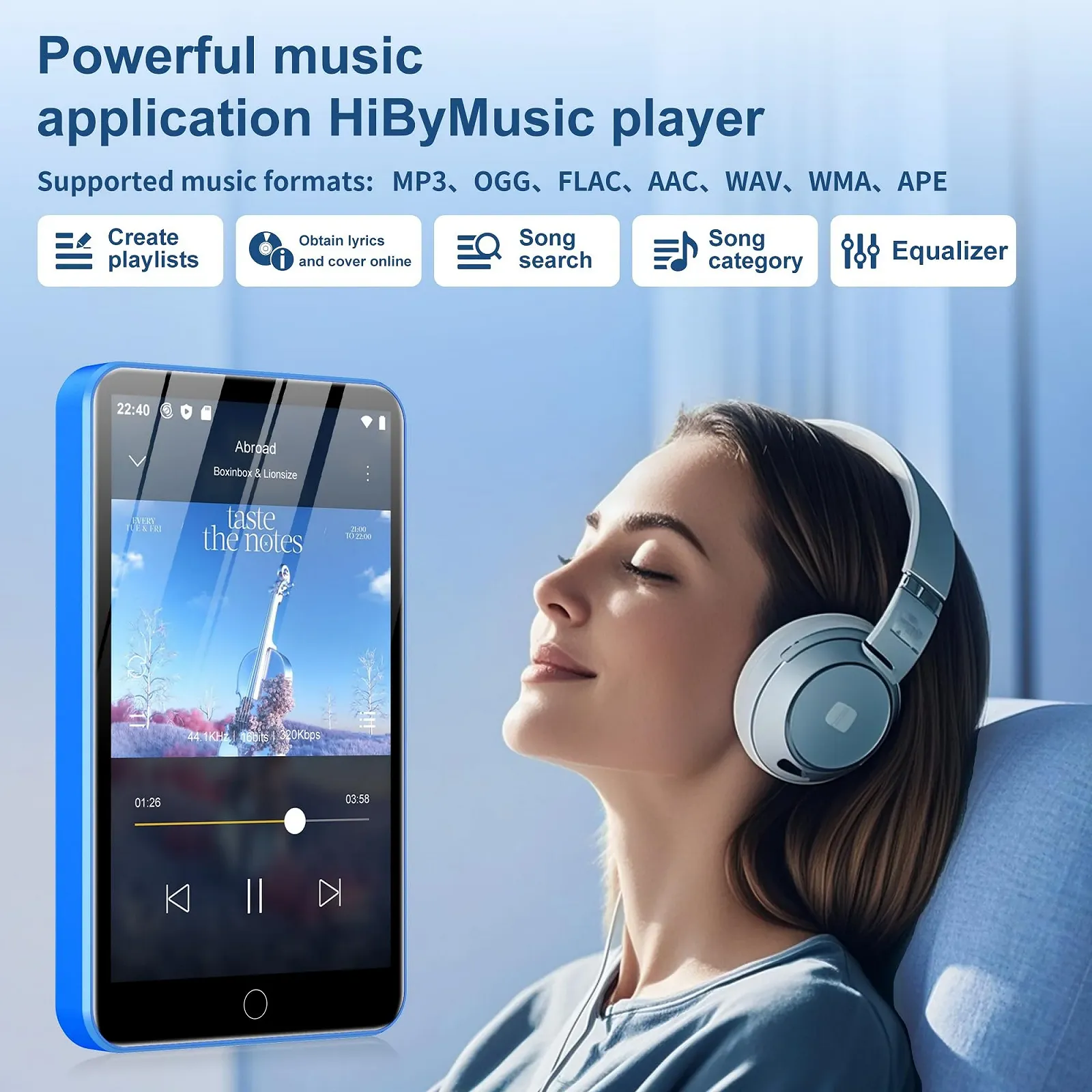 MP3 плеєр Spotify M8 80 ГБ Bluetooth WiFi 4 дюйми сенсорний екран синій, фото №4