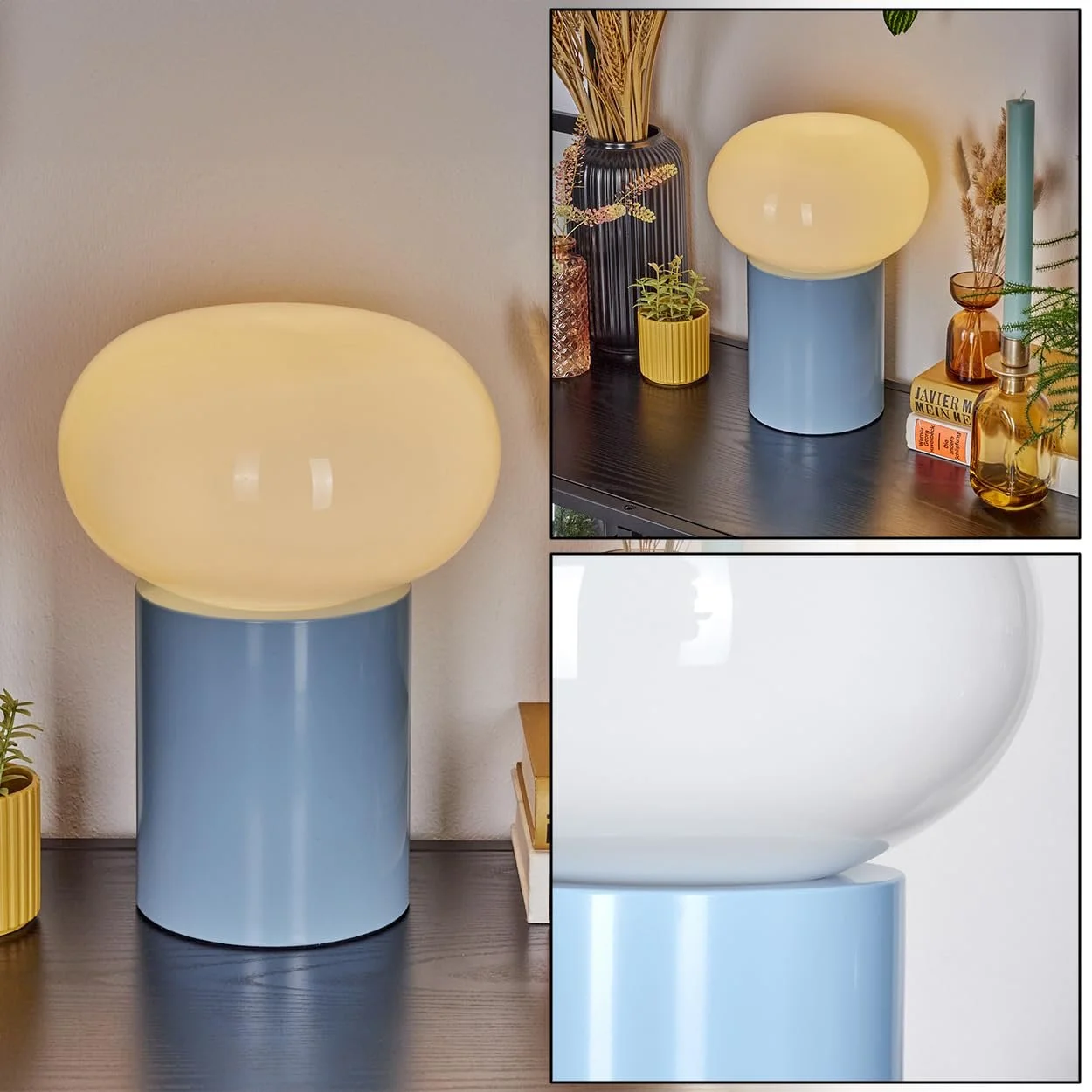 Настільна лампа Godrie Сучасна Приліжкова Метал/Скло Ретро/Вінтаж Ø 20 см H 27 см 1 x E27 Синя Біла, фото №2