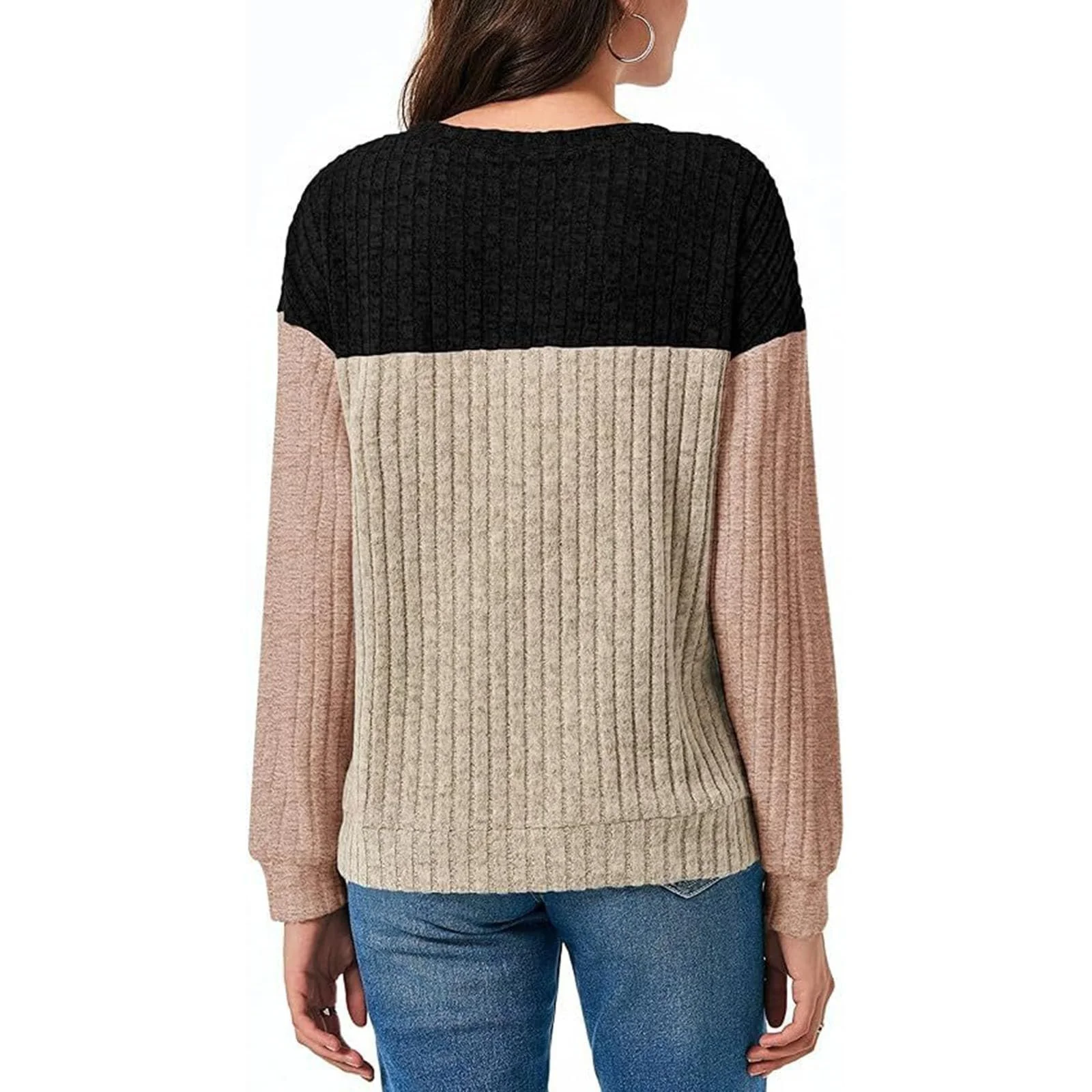 Жіноча кофта Довгий рукав Туніка в рубчик Круглий виріз, фото №3