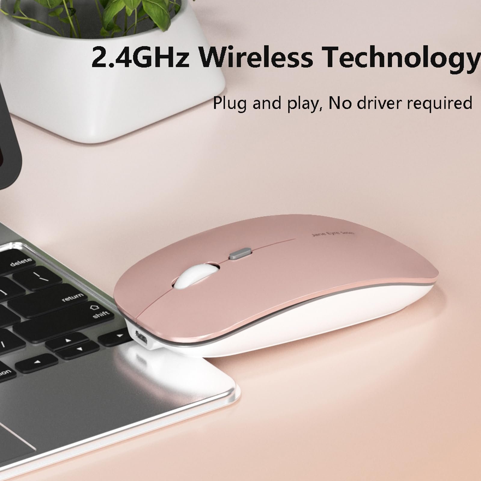 Миша Бездротова Uiosmuph Q5 1600 DPI з USB-ресивером Type C Рожевий, фото №5