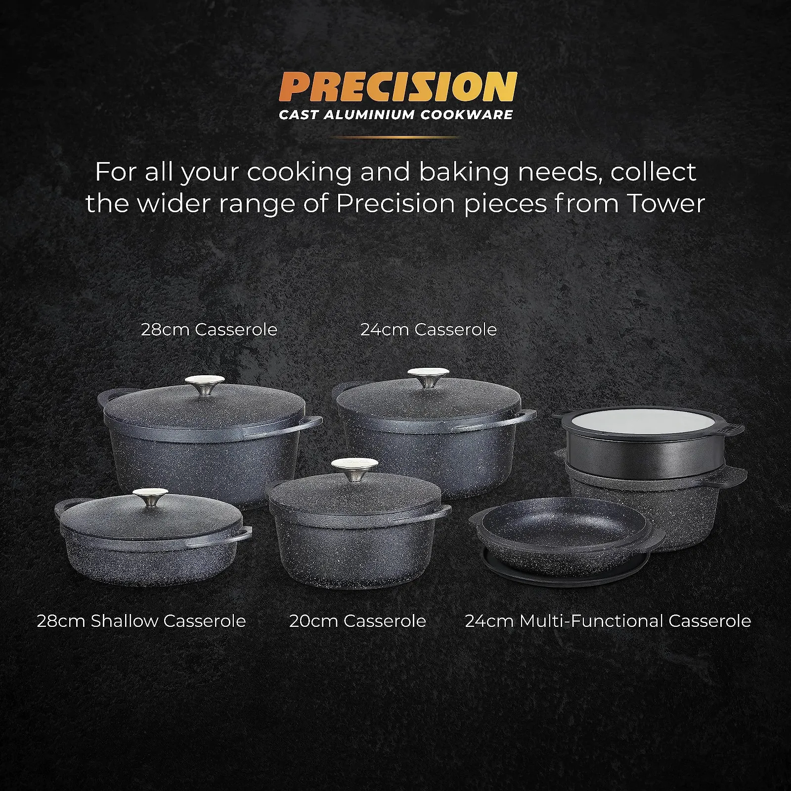 Кастрюля Tower Precision T900192 28 см с алюминиевой крышкой литой алюминий черная, фото №10