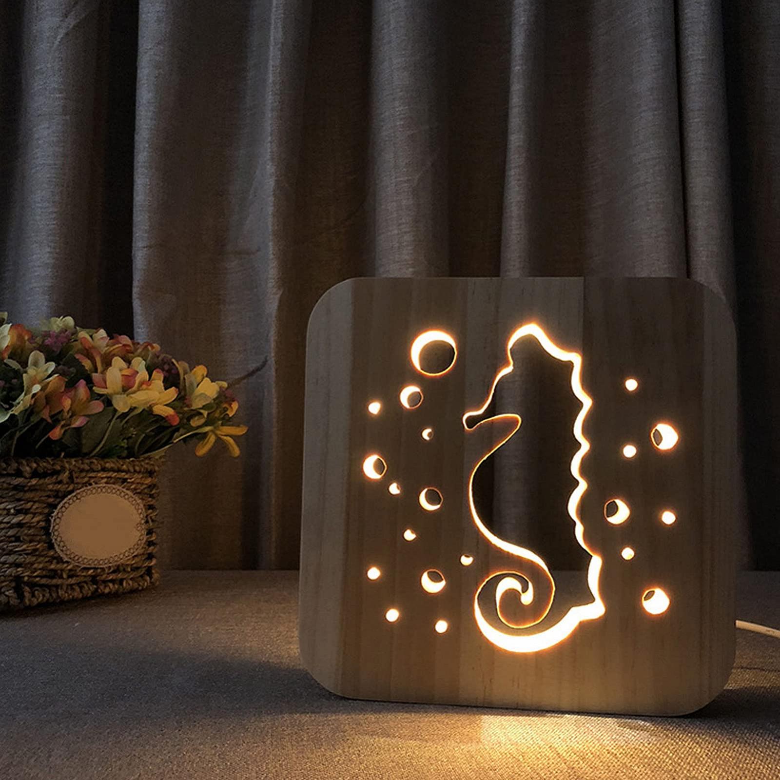 Світильник Wood Carving з візерунком морського коника LED, фото №7 Світильник Wood Carving з візерунком морського коника LED, фото №7