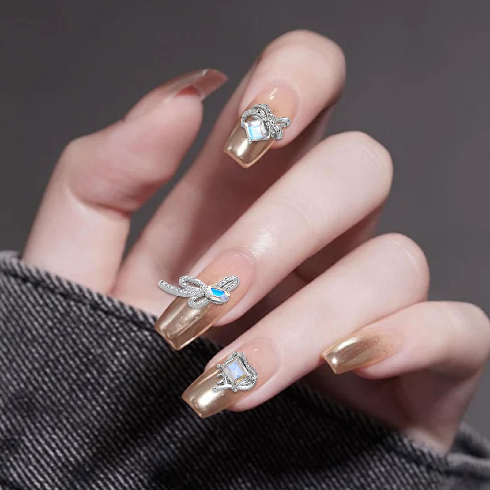 Стрази для нігтів Люкс, 40 шт, Металеві бантики, Сердечка, фото №5