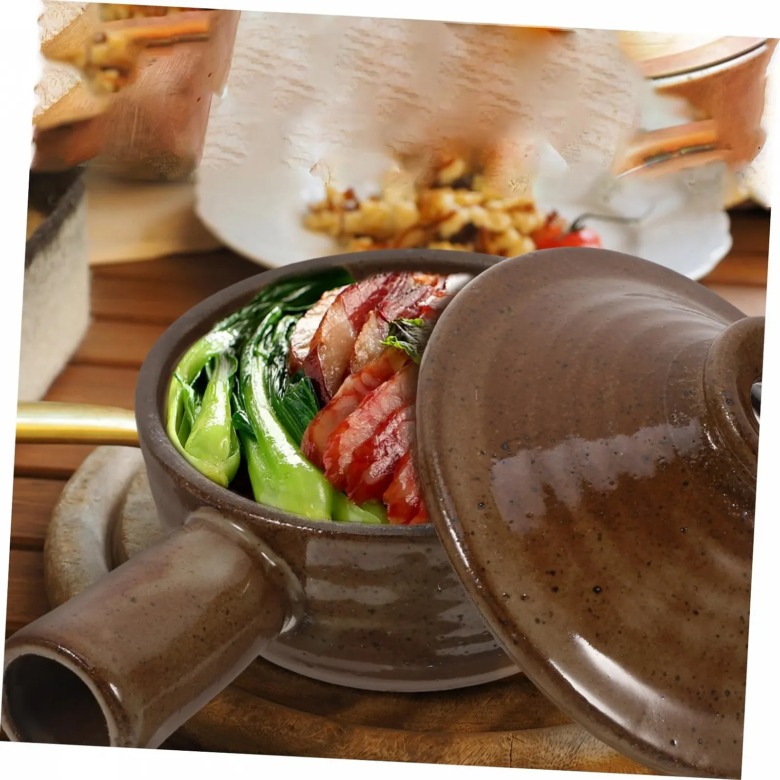 Кастрюля-сотейник Керамическая Из каменной массы с крышкой и одной ручкой термостойкая, фото №5