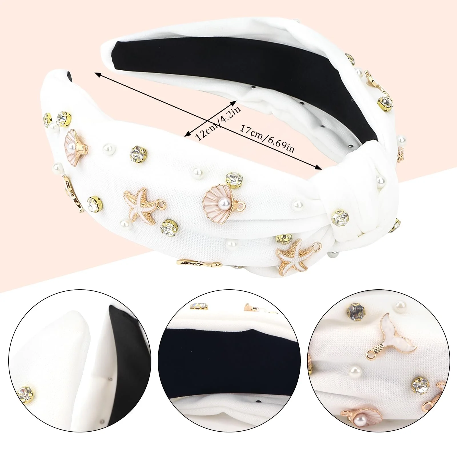 Обруч для волосся у морському стилі з вузлом, мушлями, морською зіркою та перлами для жінок, фото №2