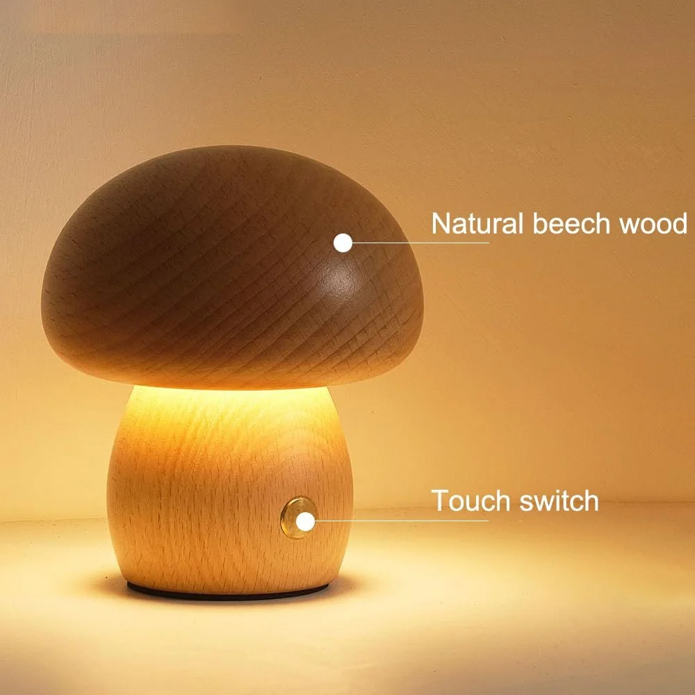 Нічний світильник настільна лампа MiOYOOW Wooden Mushroom сенсорна з регулюванням яскравості зі знімною головкою 360°, фото №3