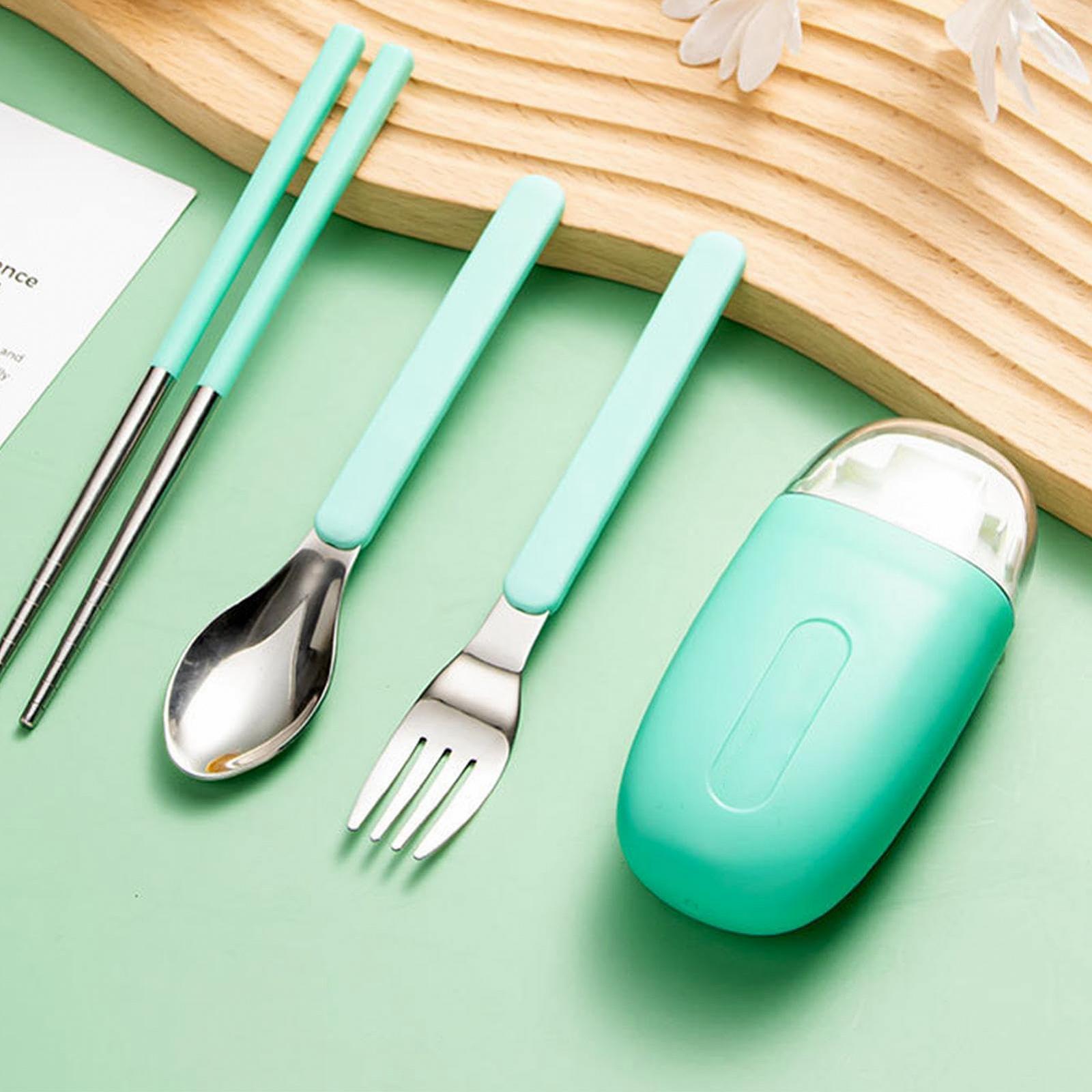 Набір столових приборів Travel з кейсом з нержавіючої сталі з ложкою виделкою та паличками для їжі багаторазовий, фото №6