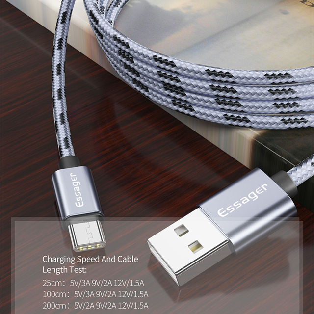 Зарядный кабель Tiger ESSAGER USB Type-C 3A 2метра(PS), фото №3