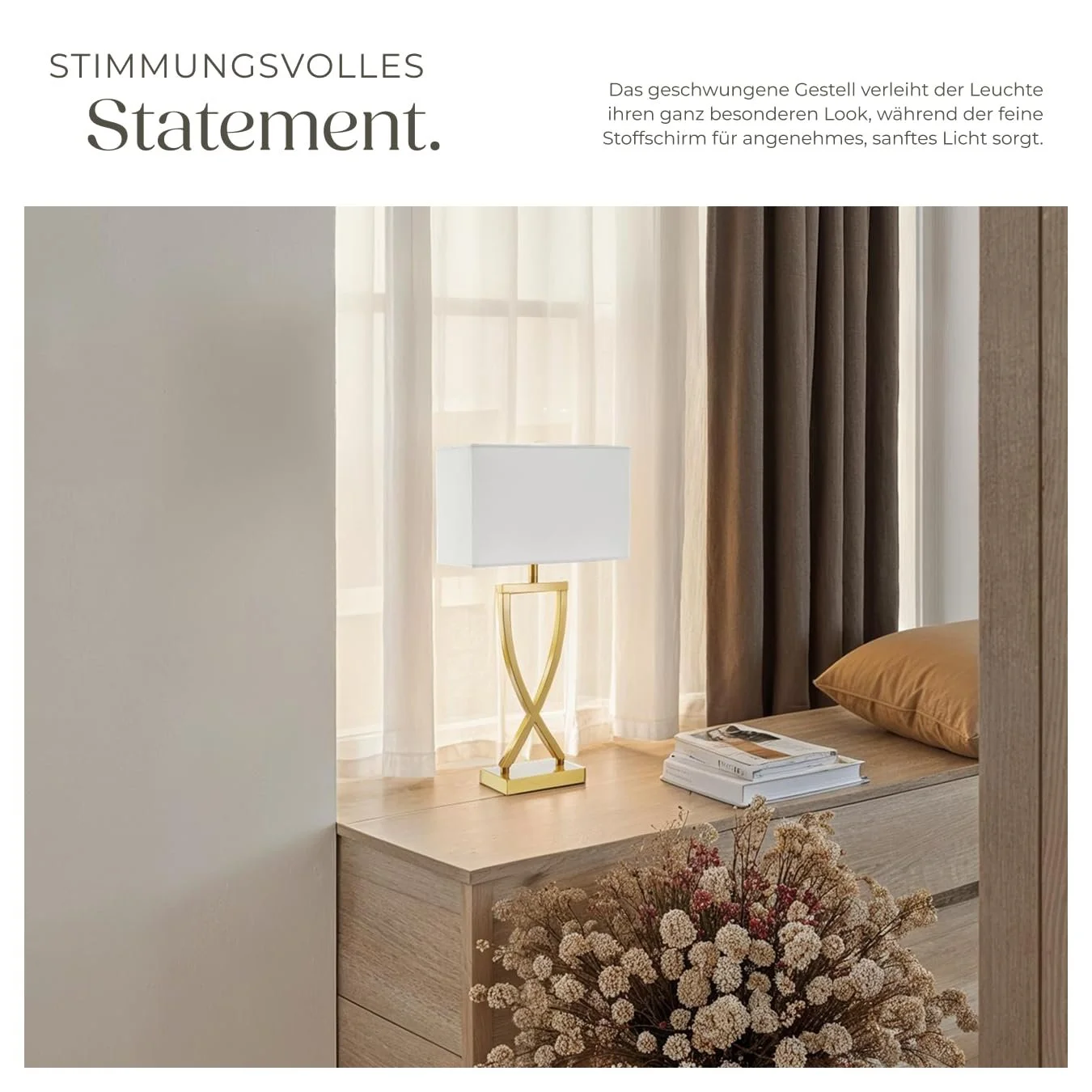 Настільна лампа tectake Приліжкова тканинний абажур E27 вимикач на кабелі 27 x 12 x 51.5 см Латунь, фото №2