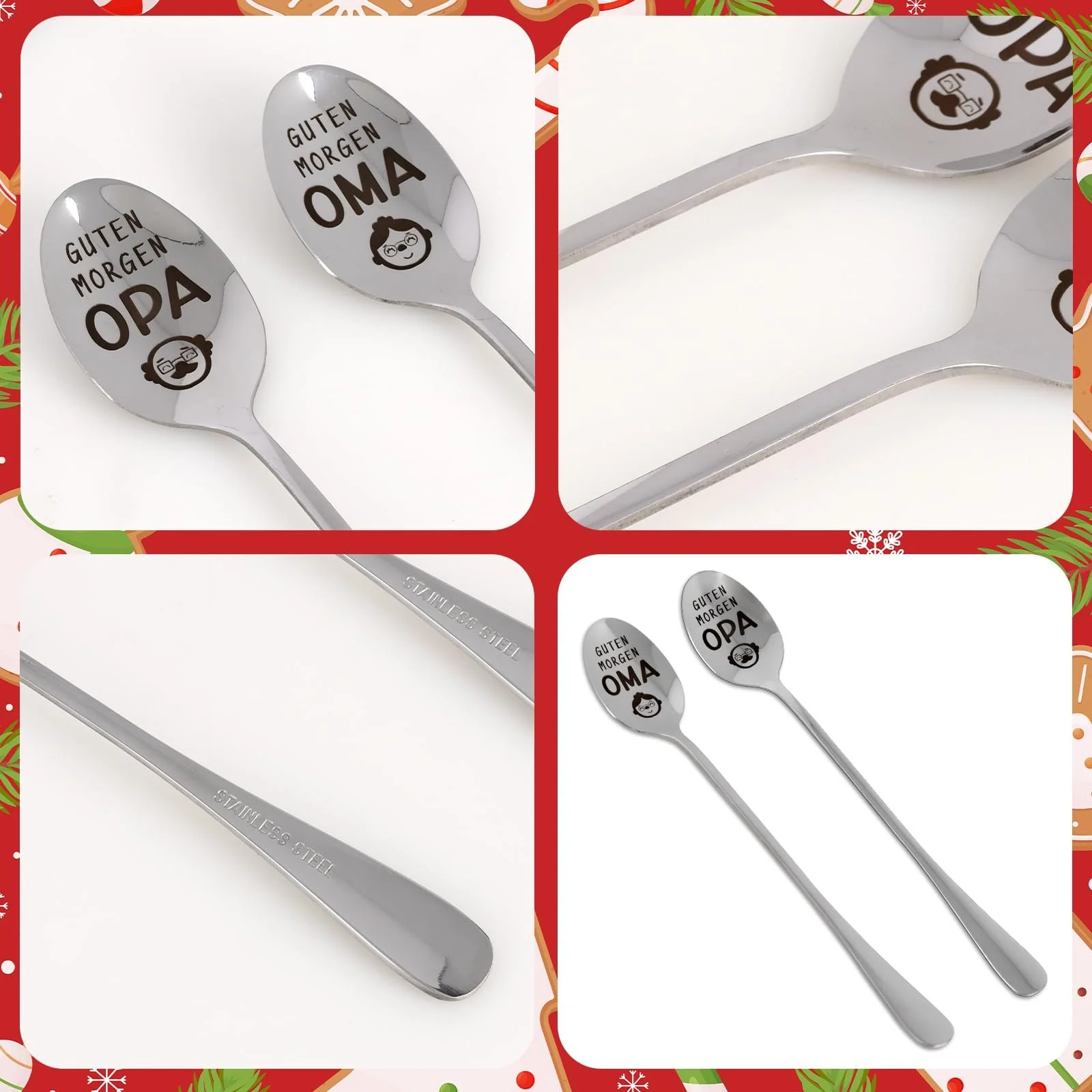 Ложка Hxezoc Набор 2 шт Дедушка и Бабушка в подарок для дедушки и бабушки от внука Кофейные ложки из нержавеющей стали с гравировкой Доброе утро Подарки на День матери День отца День рождения Пасха Рождество, фото №3