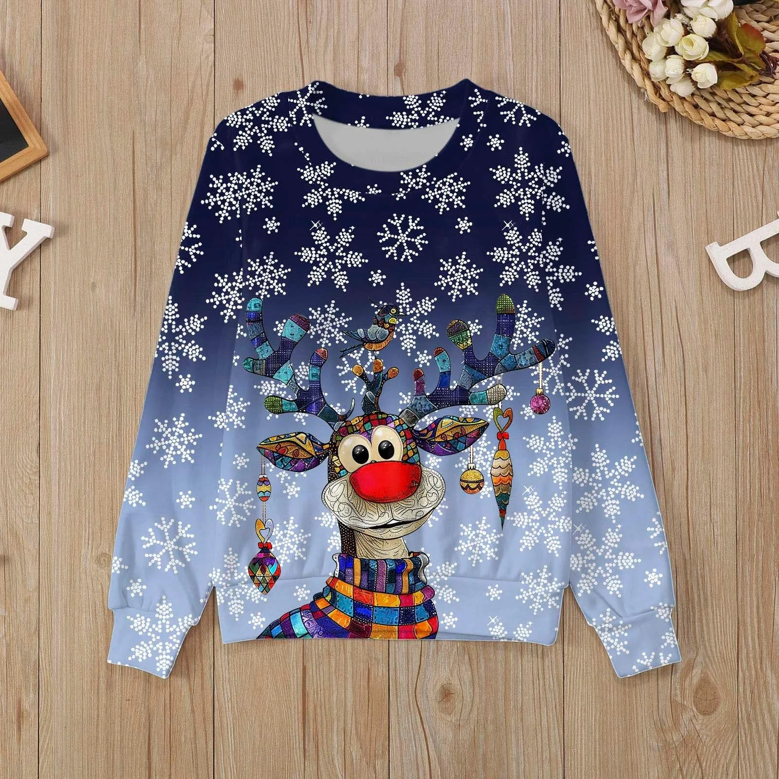 Детский Рождественский Джемпер, Толстовка для Девочек 152 Рождественский Джемпер Модный С Милым Принтом Круглый Вырез Длинный Рукав 98, фото №4