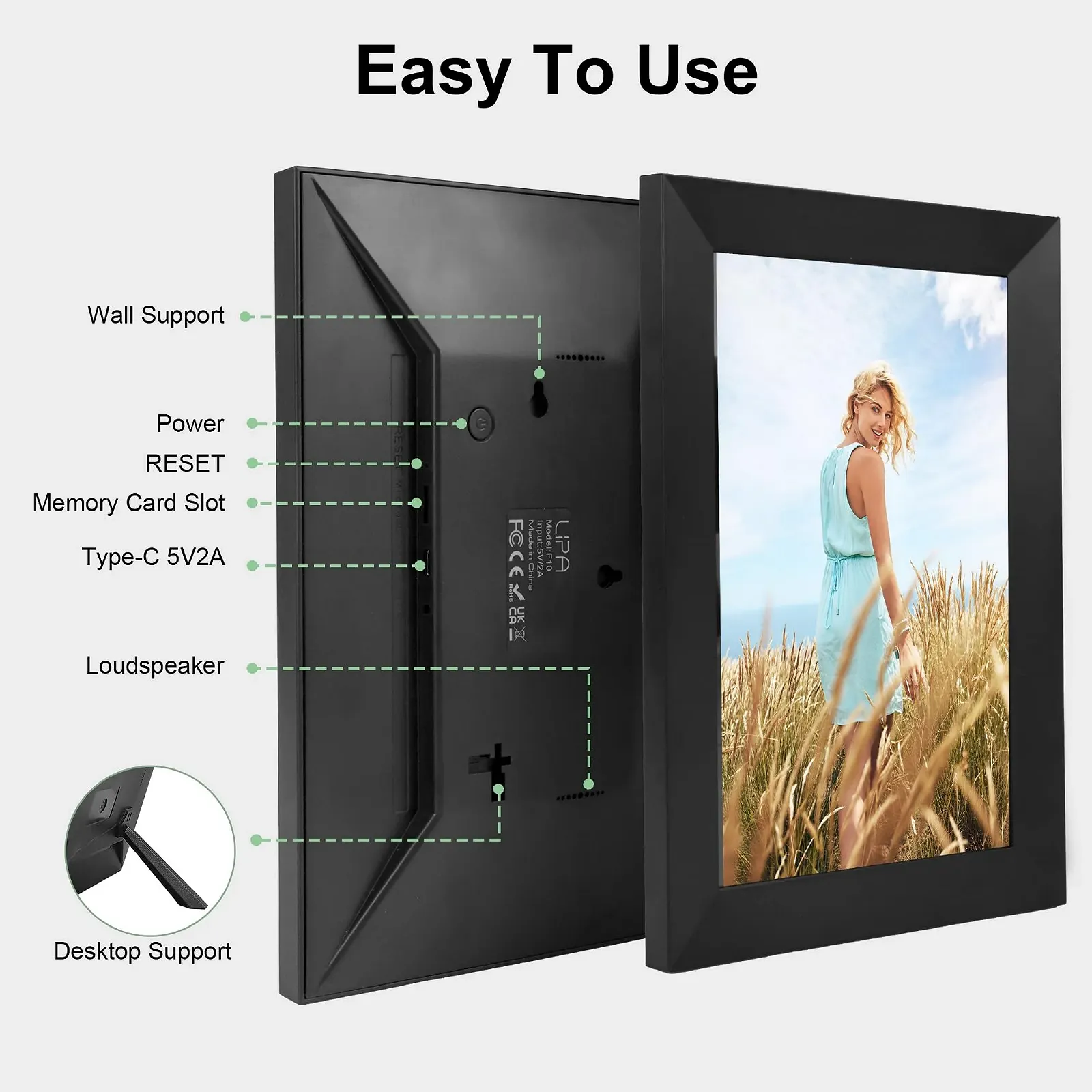 Цифровая фоторамка Lipa X80 10.1 дюйма Frameo App WiFi Android 11 IPS Touchscreen 32 GB Bluetooth, фото №3 Цифровая фоторамка Lipa X80 10.1 дюйма Frameo App WiFi Android 11 IPS Touchscreen 32 GB Bluetooth, фото №3