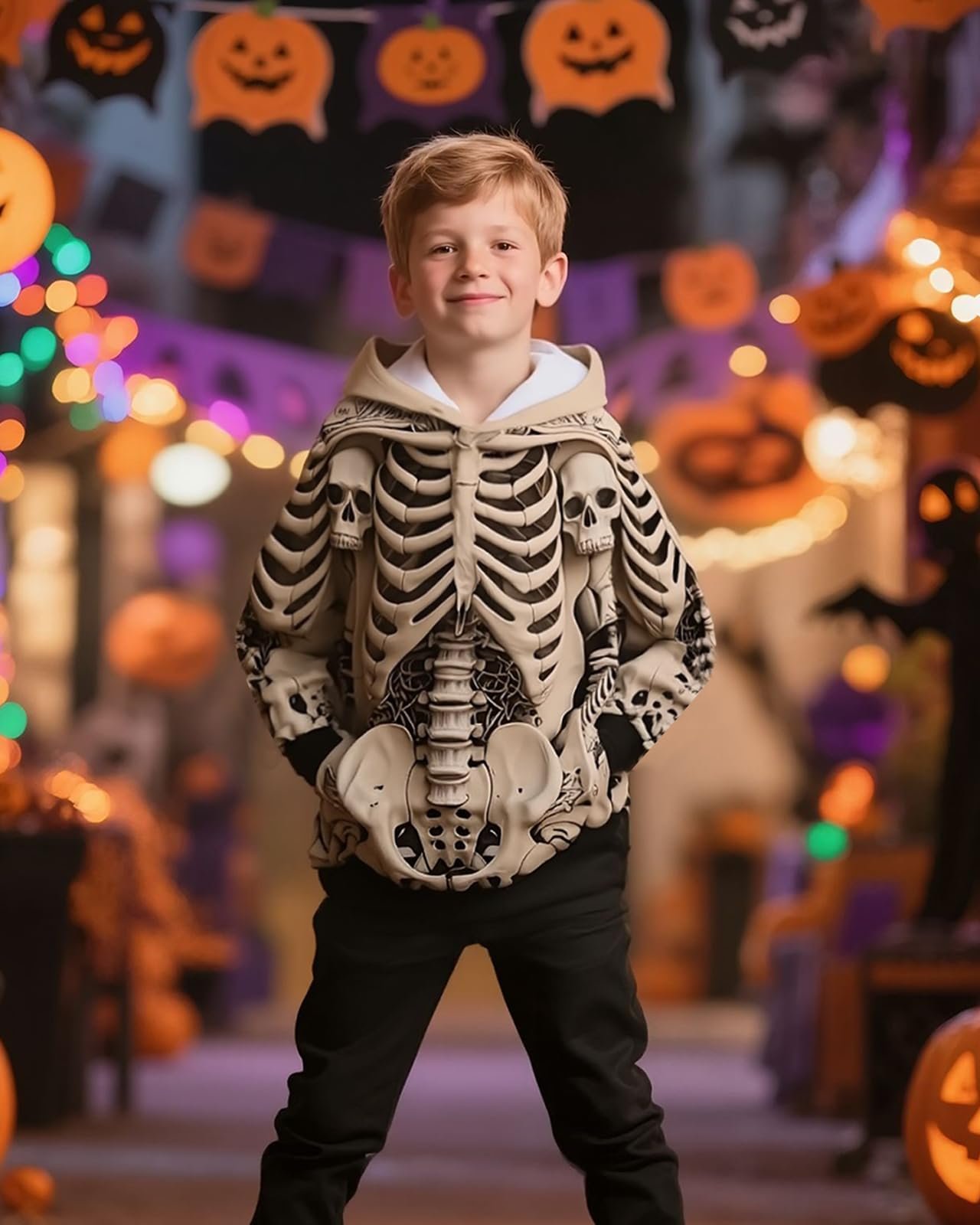 Худи Momkonzz Хэллоуин Скелет для мальчиков 3D Пуловер С длинными рукавами Размер 7-12 лет, фото №4