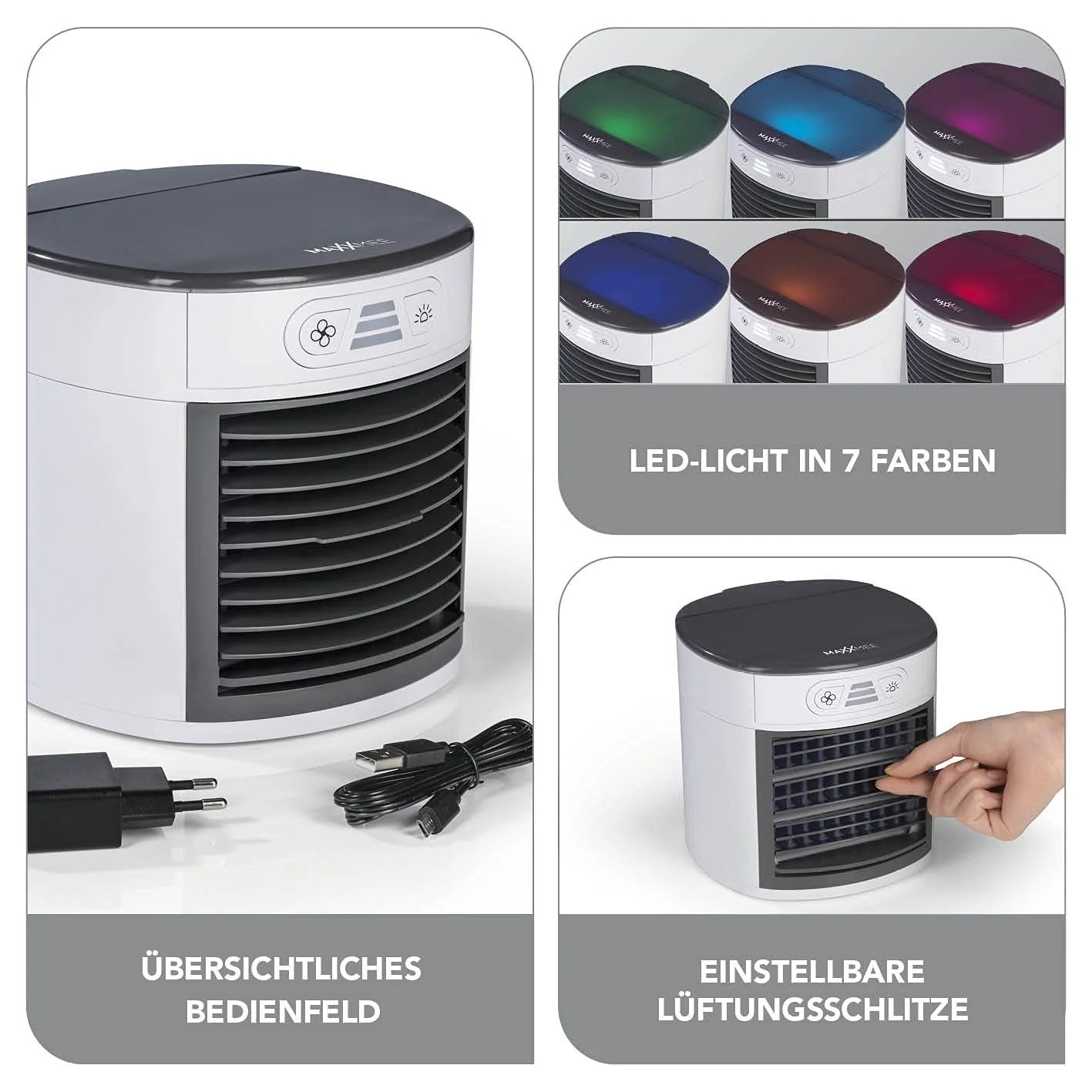 Компактный охладитель воздуха MAXXMEE 3 Power Levels UV Light 450 ml White/Grey, фото №4