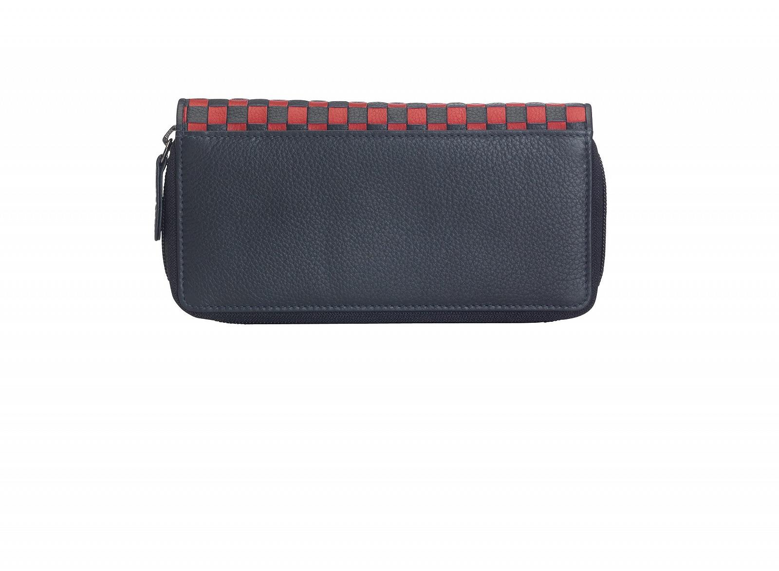 Кошелек Женский Кожаный Josephine Osthoff Large Double Zip Braided с RFID защитой (261) Navy / Cherry, монетница, фото №2