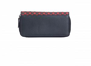 Кошелек Женский Кожаный Josephine Osthoff Large Double Zip Braided с RFID защитой (261) Navy / Cherry, монетница synthetic.ua - Фото 1