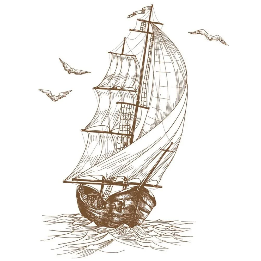 Наклейка на стіну Вітрильник Ретро-ескіз 40 x 60 см ПВХ, фото №1 Наклейка на стіну Вітрильник Ретро-ескіз 40 x 60 см ПВХ, фото №1