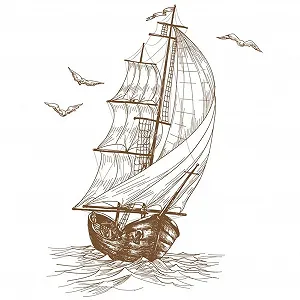 Наклейка на стіну Вітрильник Ретро-ескіз 40 x 60 см ПВХ - Фото 1