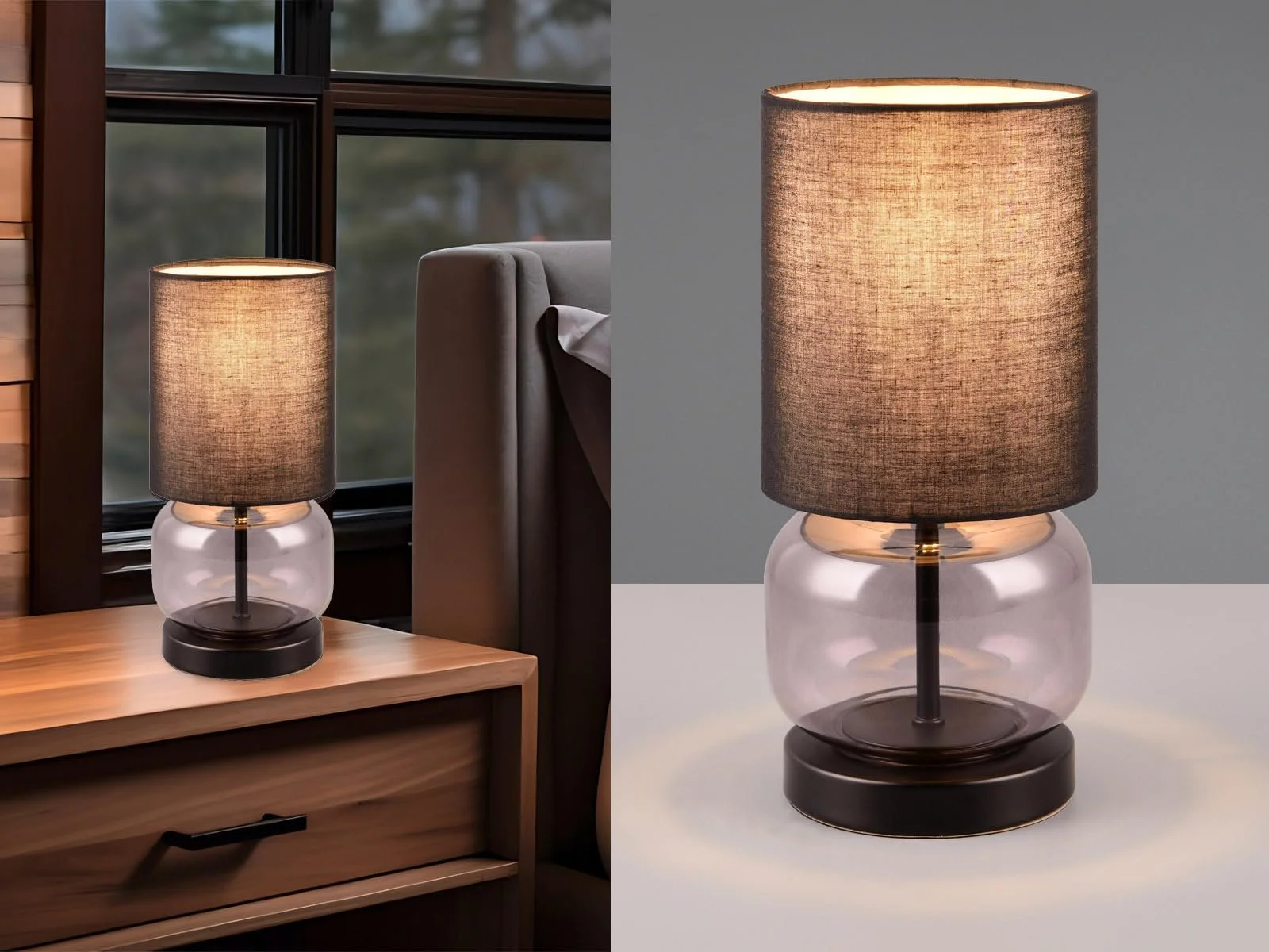 Настільна лампа meineWunschleuchte димчасте скло тканинний абажур Black 28 см, фото №2