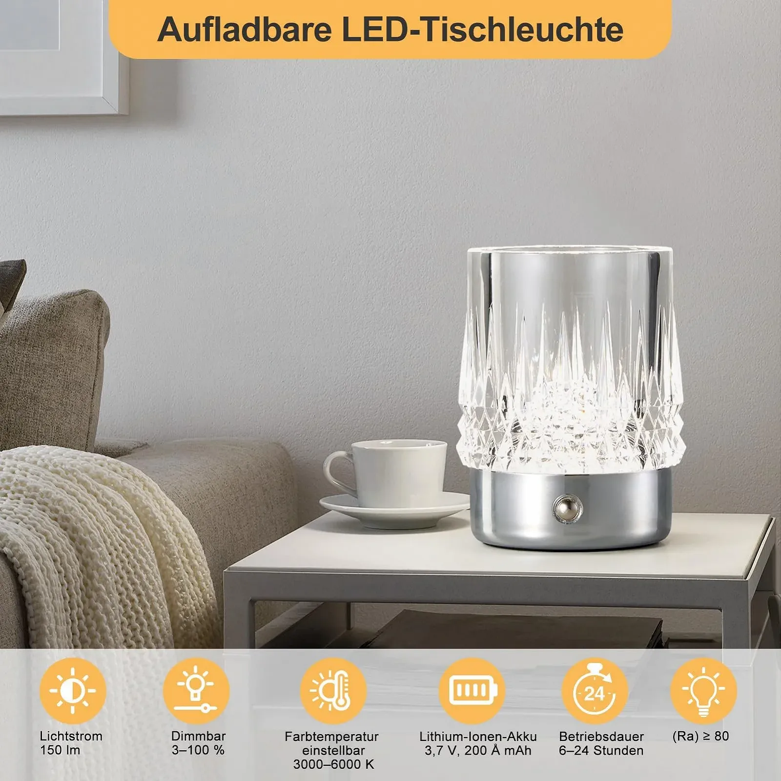 Настільна лампа HARPER LIVING LED акумуляторна сенсорна USB-C Золотистий, фото №3