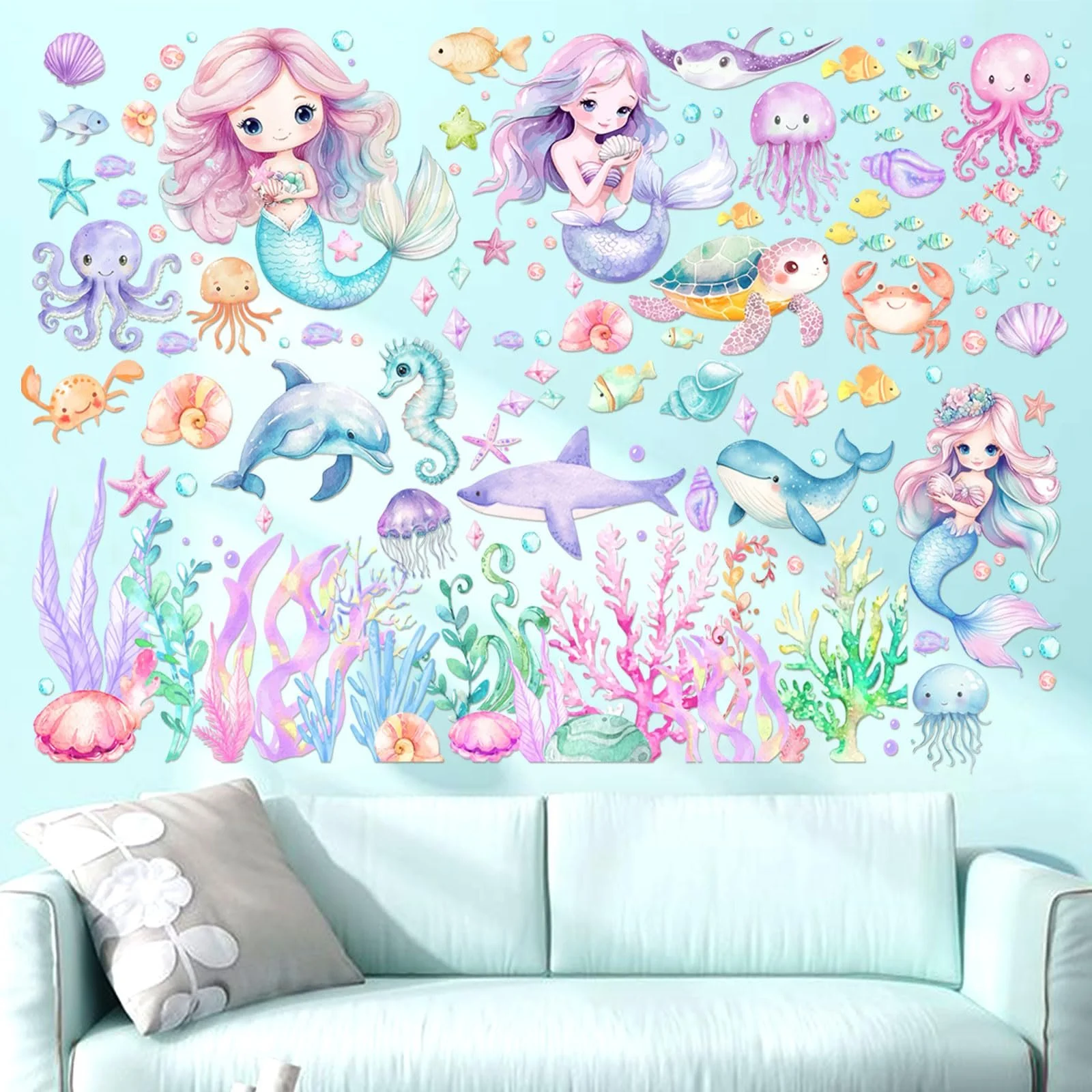 Наклейки на стіну Kreatwow Русалка та морські тварини Набір 2 шт., фото №2