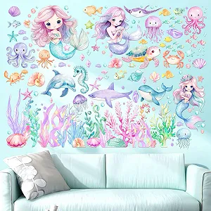 Наклейки на стіну Kreatwow Русалка та морські тварини Набір 2 шт. synthetic.ua - Фото 1