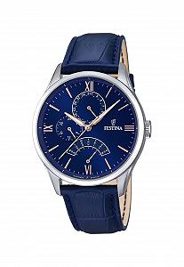 Мужские аналоговые часы Festina Classic F16823/3, кварцевые, кожаный ремешок, синий/синий - Фото 1