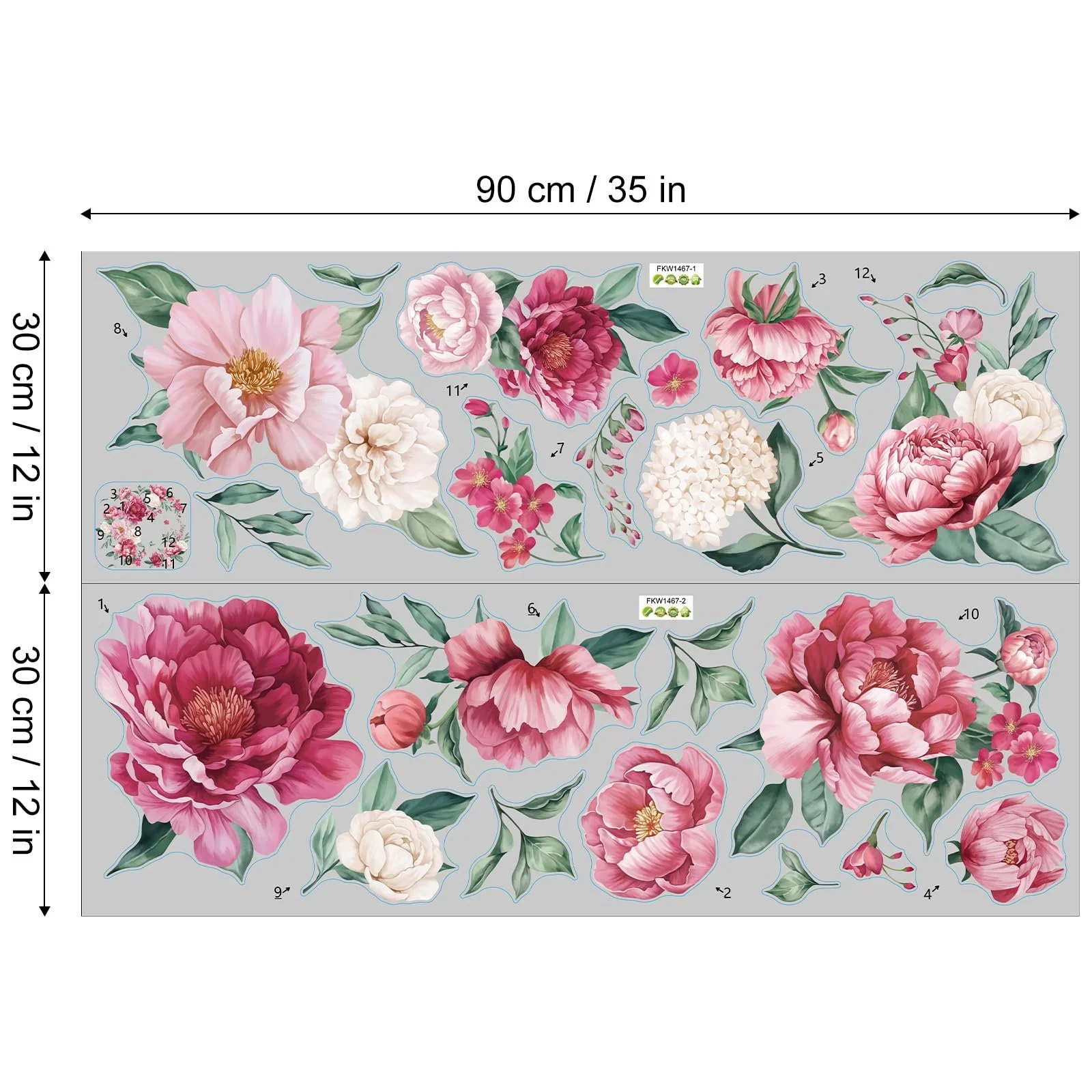 Наклейка на стіну Рожеві півонії Водонепроникна DIY, фото №5 Наклейка на стіну Рожеві півонії Водонепроникна DIY, фото №5