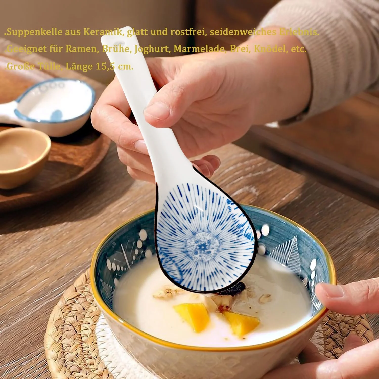Ложка керамічна Asian для супу з довгою ручкою для пельменів, рисової локшини, фото №2